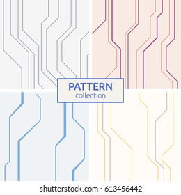 Set of four abstract vector seamless patterns of lines. Stylish texture. Color background in high tech style.