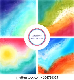 Set of four abstract vector watercolor backgrounds. Hand drawing with colored spots and blotches.