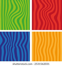 A set of four abstract, wavy line patterns in vibrant colors. Perfect for creating modern, eye-catching designs for websites, social media, and print materials.