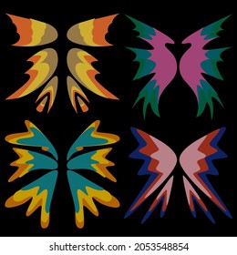 A set of four abstract wings in different bright colors. Vector illustration.
