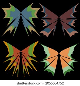 A set of four abstract wings in different bright colors. Vector illustration.