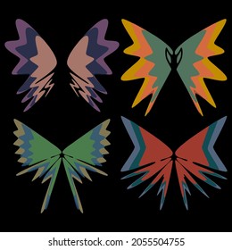 A set of four abstract wings in different bright colors. Vector illustration.
