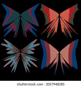 Un conjunto de cuatro alas abstractas de diferentes colores vivos. Ilustración vectorial.