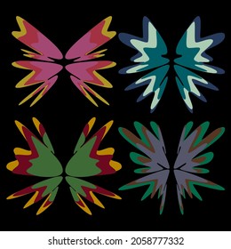 Un conjunto de cuatro alas abstractas de diferentes colores vivos. Ilustración vectorial.