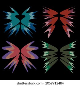 A set of four abstract wings in different bright colors. Vector illustration.