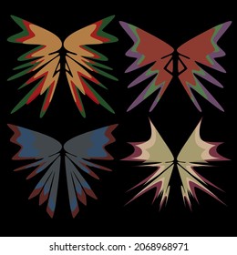 A set of four abstract wings in different bright colors. Vector illustration.