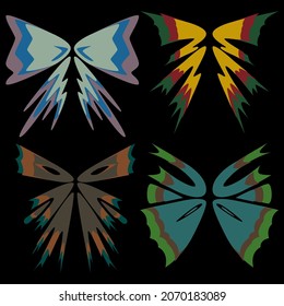 Un conjunto de cuatro alas abstractas de diferentes colores vivos. Ilustración vectorial.