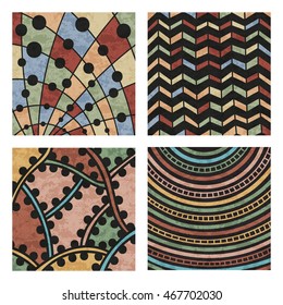 Set of four abstract zentangle colored hand drawn doodle pattern. Design element for background, wrapping paper, paper packaging and other. Vector illustration.