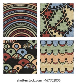 Set of four abstract zentangle colored hand drawn doodle pattern. Design element for background, wrapping paper, paper packaging and other. Vector illustration.
