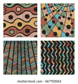 Set of four abstract zentangle colored hand drawn doodle pattern. Design element for background, wrapping paper, paper packaging and other. Vector illustration.