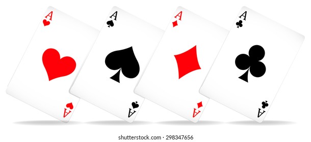 Set of four ace cards on white background