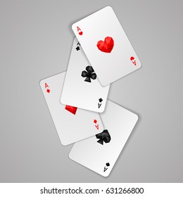 Set of four ace playing cards suits. Winning poker hand. JPG include isolated path. eps10