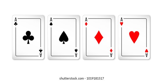 Set of four aces deck of cards for playing poker and casino on white background. spades, diamonds, clubs and hearts.