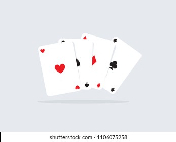 Set of four aces playing cards suits. Winning poker hand.