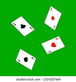 set four aces playing cards suits. winning poker hand Isolated on white background. vector illustration.