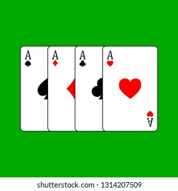 set four aces playing cards suits. winning poker hand Isolated on white background. vector illustration.