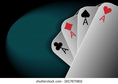 Satz von vier Aschen spielen Karten Anzüge. Gewinnende Poker Hand. Platz für Text. Vektorgrafik