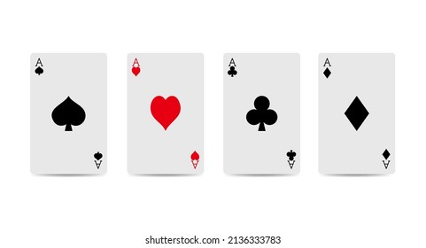 Set of four aces playing cards suits. Winning poker hand. Set of hearts, spades, clubs and diamonds ace