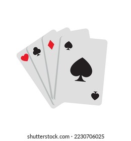 Juego de cuatro razas jugando cartas aisladas en fondo blanco.  Cuatro razas con forma de ventilador jugando a las cartas. Material vectorial