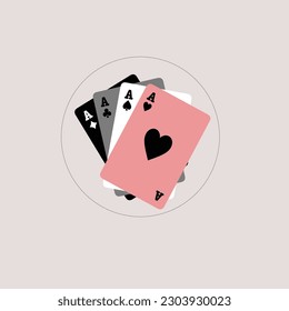 Set of four aces playing cards suits. Winning poker hand.