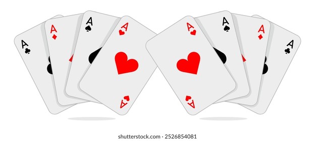 Set of four aces playing cards suits. Winning poker hand. JPG include isolated path. eps10