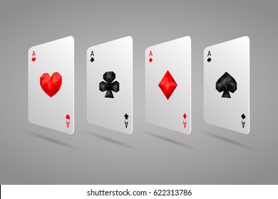 Set of four aces playing cards suits. Winning poker hand. JPG include isolated path. eps10