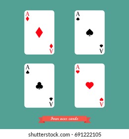 Set of four aces playing cards. vector illustration