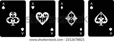 Set of four aces playing cards suits. Winning poker hand. Set of hearts, spades, clubs and diamonds ace.