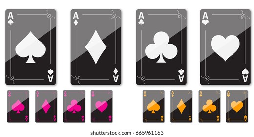 Set of four aces for playing poker and casino of different colors on a white background.