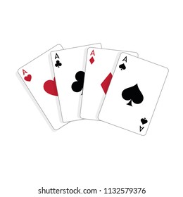 Set of four aces, vector playing cards, casino gambling