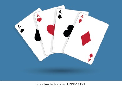 Set of four aces, vector playing cards, casino gambling