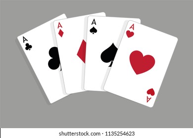 Set of four aces, vector playing cards, casino gambling