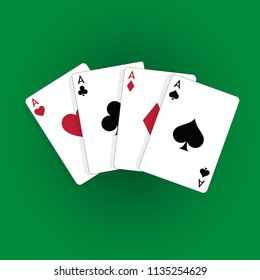 Set of four aces, vector playing cards, casino gambling