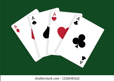 Set of four aces, vector playing cards, casino gambling