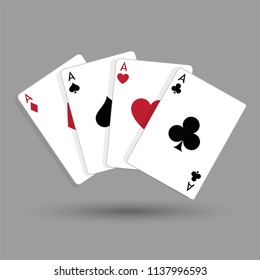 Set of four aces, vector playing cards, casino gambling