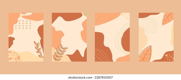 set of four aesthetic abstract backgrounds of various shapes and doodles. Modern trendy illustration design suitable for your design. Pastel colors