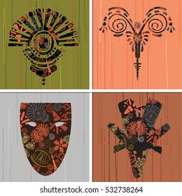 Set of four african masks. 