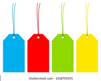 Set Of Four Angled Colorful Hangtags With Matching Strings