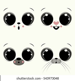 Set of four animal faces on the white background.Cat,rabbit,bear and seal.