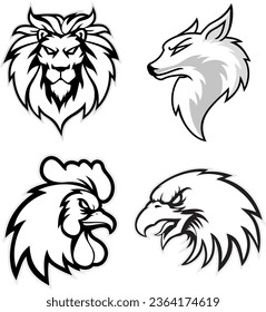 Set of Four Animal Mascots, Vector Illustration