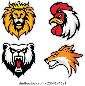 Set of Four Animal Mascots, Vector Illustration