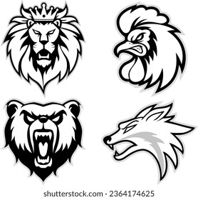 Set of Four Animal Mascots, Vector Illustration