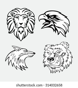 Set of Four Animal Mascots, Vector Illustration