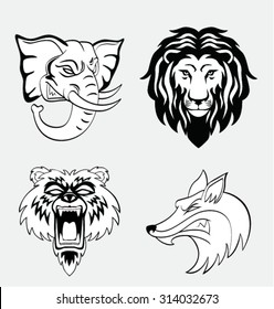Set of Four Animal Mascots, Vector Illustration