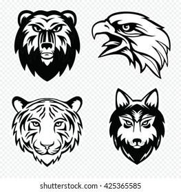 Set of Four Animal Mascots, wolf, tiger, bear, eagle Vector Illustration