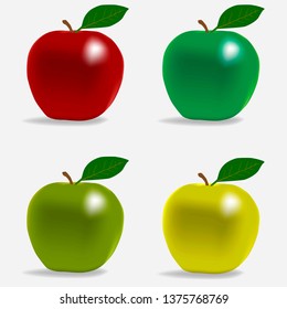 a set of four apples of different colors