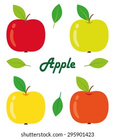 Set of four apples on a white background. Isolated objects, vector illustration