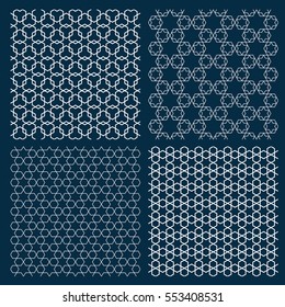 Set of four arabic geometric patterns with stars. Islamic ornament wallpaper. Vector background 