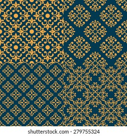  Set of four Arabic seamless ornaments. Abstract vector illustration.