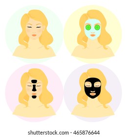 Set of four attractive models with different spa beauty treatments. Vector illustration